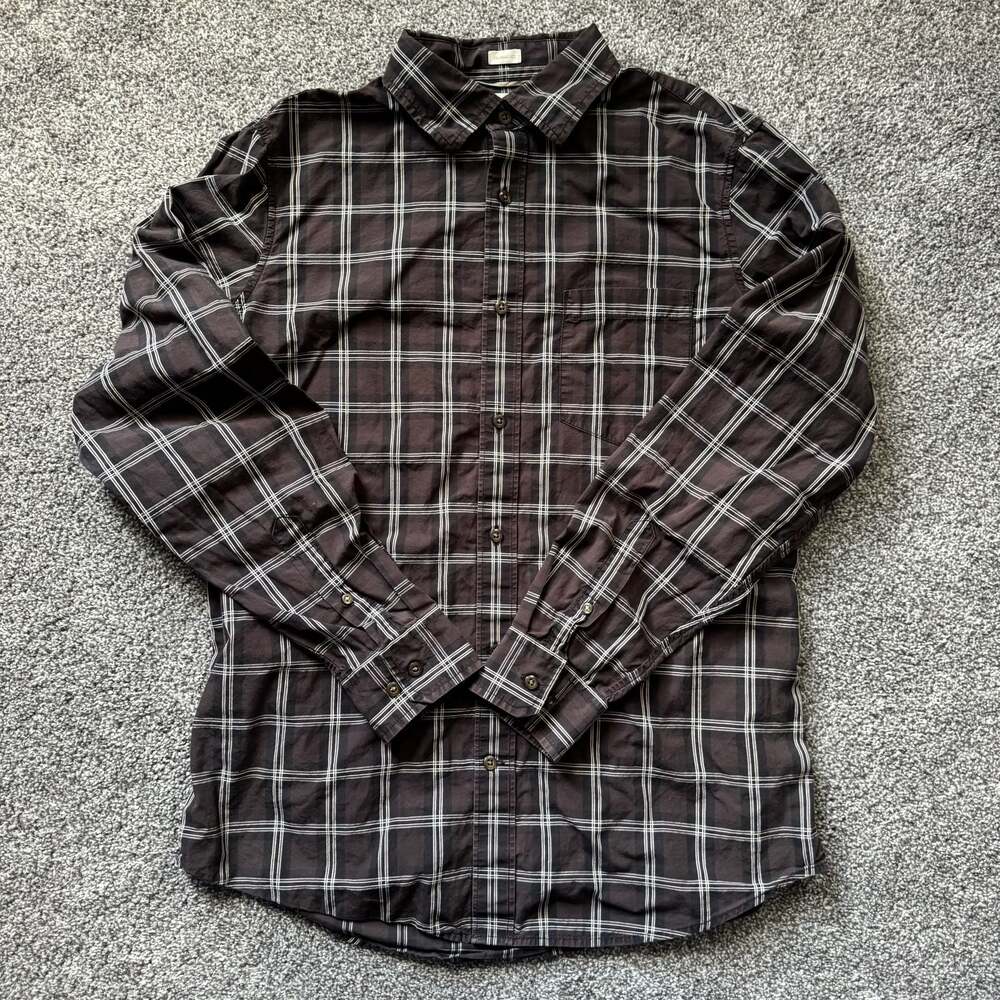 Banana Republic Classic Fit Plaid Button Up Shirt Mens M Brown Long Sleeve Cotto